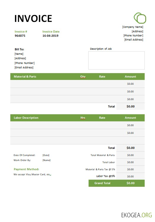 Modèle de facture de garage